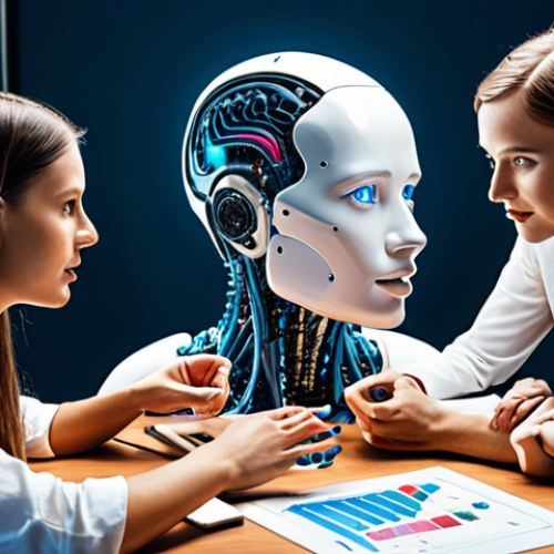 **

Prompt: "A visually striking image representing the fusion of Artificial Intelligence (AI) and human creativity in marketing. Show a diverse team of marketing professionals collaborating with advanced AI technology, brainstorming innovative ideas, and analyzing data. The style should be modern, vibrant, and forward-looking, reflecting the evolving landscape of marketing."

**