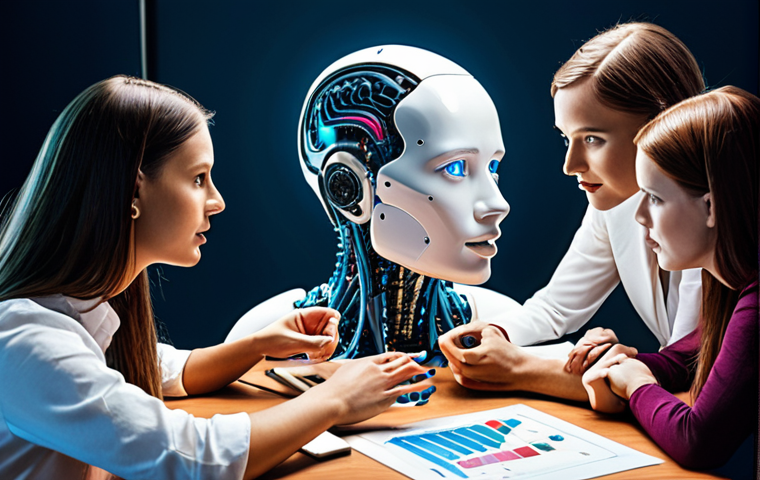 **
Prompt: "A visually striking image representing the fusion of Artificial Intelligence (AI) and human creativity in marketing. Show a diverse team of marketing professionals collaborating with advanced AI technology, brainstorming innovative ideas, and analyzing data. The style should be modern, vibrant, and forward-looking, reflecting the evolving landscape of marketing."
**