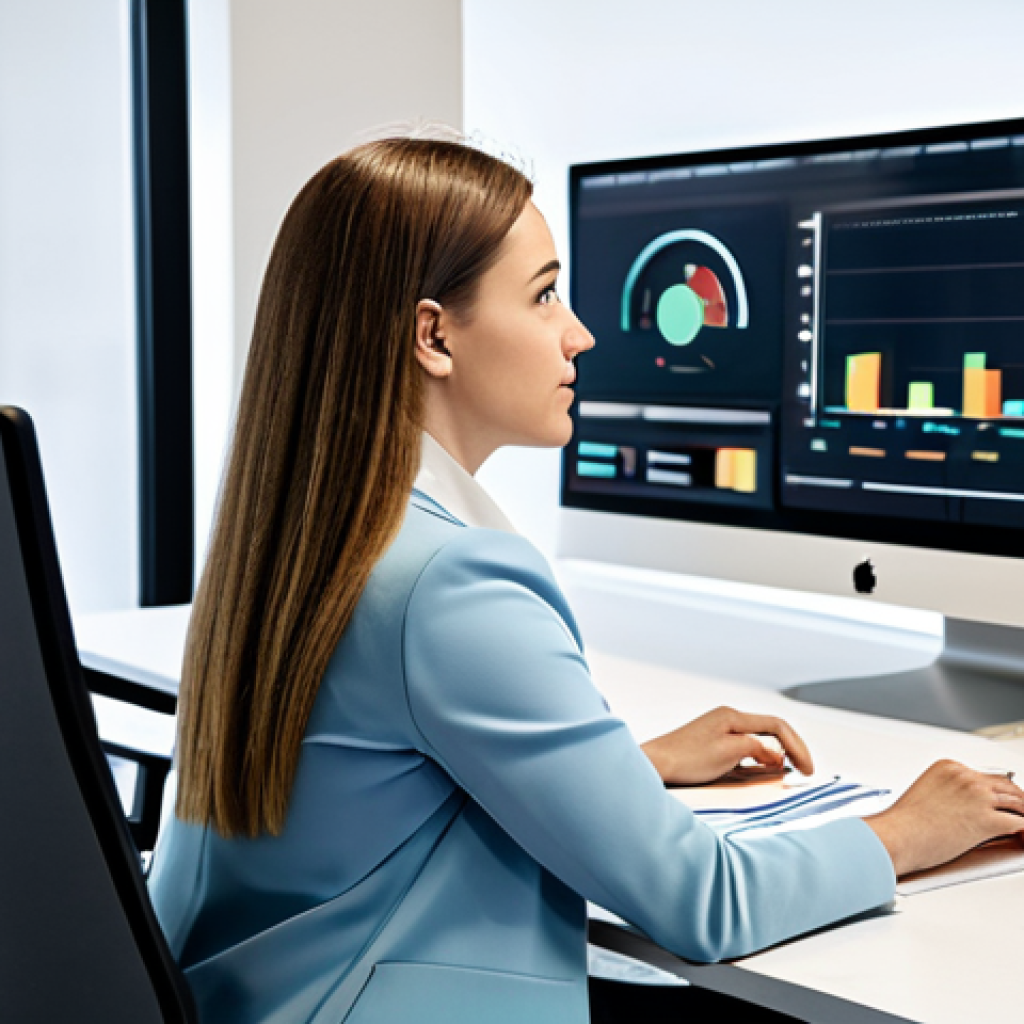 A focused female marketing strategist in a modest yet stylish business outfit, seated at a sleek, minimalist desk in a bright, contemporary open-plan office. Multiple monitors display data analytics dashboards and creative mock-ups. A whiteboard in the background shows brainstorming notes. Fully clothed, appropriate attire, safe for work, perfect anatomy, correct proportions, natural pose, well-formed hands, proper finger count, natural body proportions, professional photography, high quality, family-friendly.