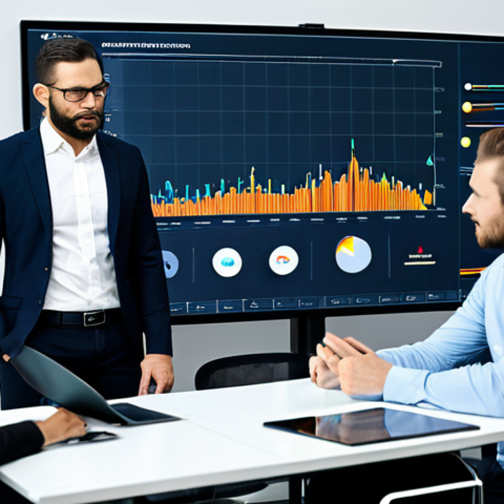 A diverse team of professional marketing strategists in modest business suits, gathered around a holographic data projection table in a sleek, modern digital agency office. Large screens in the background display complex analytics dashboards and predictive models, illustrating data-driven insights and AI integration in real-time. One strategist points to a crucial data visualization while another types on a tablet, showcasing collaborative decision-making and a focus on measurable results. The scene emphasizes strategic partnership in modern digital marketing. Fully clothed, appropriate attire, safe for work, professional, perfect anatomy, correct proportions, natural pose, well-formed hands, proper finger count, natural body proportions, high-quality photograph.