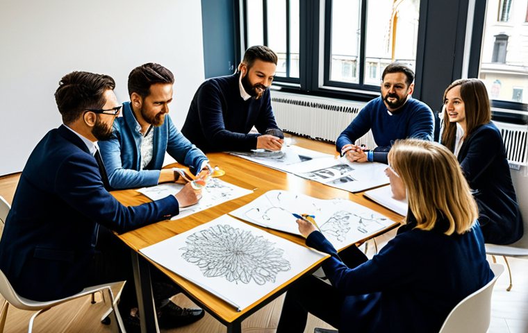 **
"A creative brainstorming session in a modern advertising agency in Milan, Italy. Team members are collaborating around a table, sketching ideas and discussing strategies. The atmosphere is energetic and collaborative. Everyone is fully clothed in professional attire. Safe for work, appropriate content, perfect anatomy, natural proportions, professional, family-friendly, well-lit, vibrant colors."
**