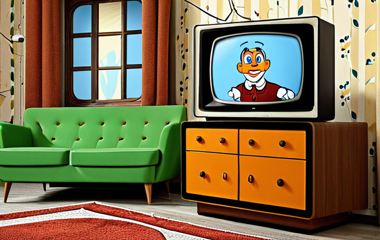 "Carosello" Era Nostalgia**

A vintage television set in a cozy Italian living room from the 1960s. On the screen, stylized cartoon characters reminiscent of "Calimero" are animated, promoting a household product. The room features period-appropriate furniture and decor. The scene evokes a sense of family togetherness. fully clothed, safe for work, appropriate content, perfect anatomy, natural proportions, professional, high quality.

**
