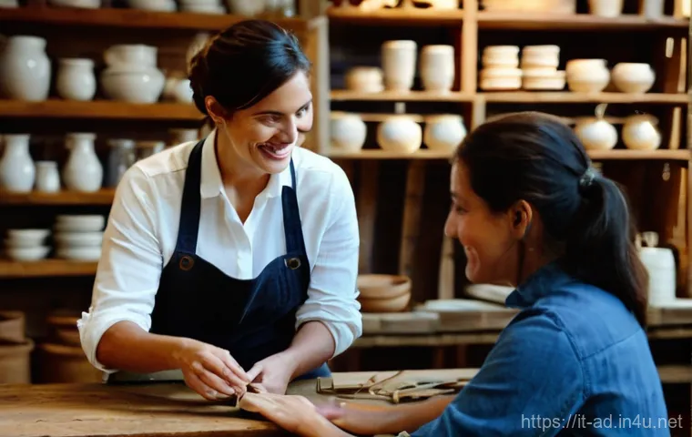광고홍보사와 고객 중심 브랜딩 전략 - **Prompt:** A warm and inviting scene inside a charming Italian artisanal workshop. A female artisan...