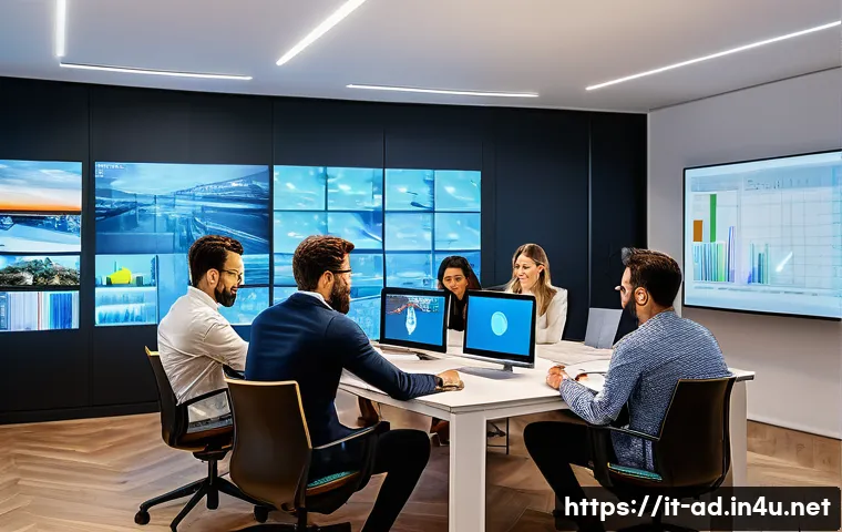 광고홍보사와 비즈니스 중심 디지털 광고 - A vibrant, modern Italian digital marketing agency office, filled with natural light. A diverse team...