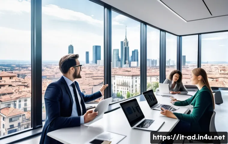 광고홍보사와 효과적인 미디어 광고 캠페인 - A modern marketing team in a bright, stylish office brainstorming around a large digital dashboard d...