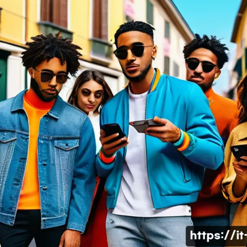 광고홍보사와 주요 광고 캠페인 분석 사례 - A vibrant street scene in Milan featuring a diverse group of stylish young adults aged 18-25, active...