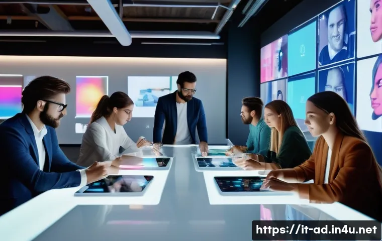 광고홍보사와 혁신적 광고 기획 사례 - A modern advertising agency office scene showcasing a diverse team of creatives and marketers collab...