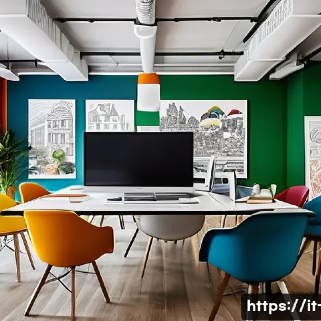 광고홍보사와 인재 개발 프로그램 - A modern Italian advertising agency office interior with an open space design, featuring diverse you...