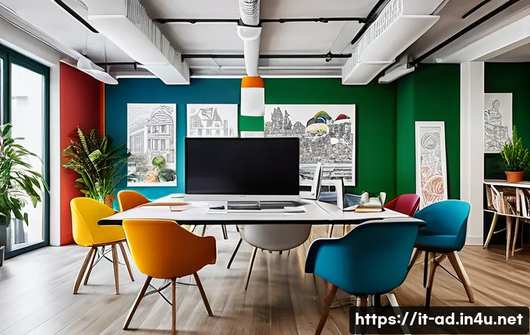 광고홍보사와 인재 개발 프로그램 - A modern Italian advertising agency office interior with an open space design, featuring diverse you...