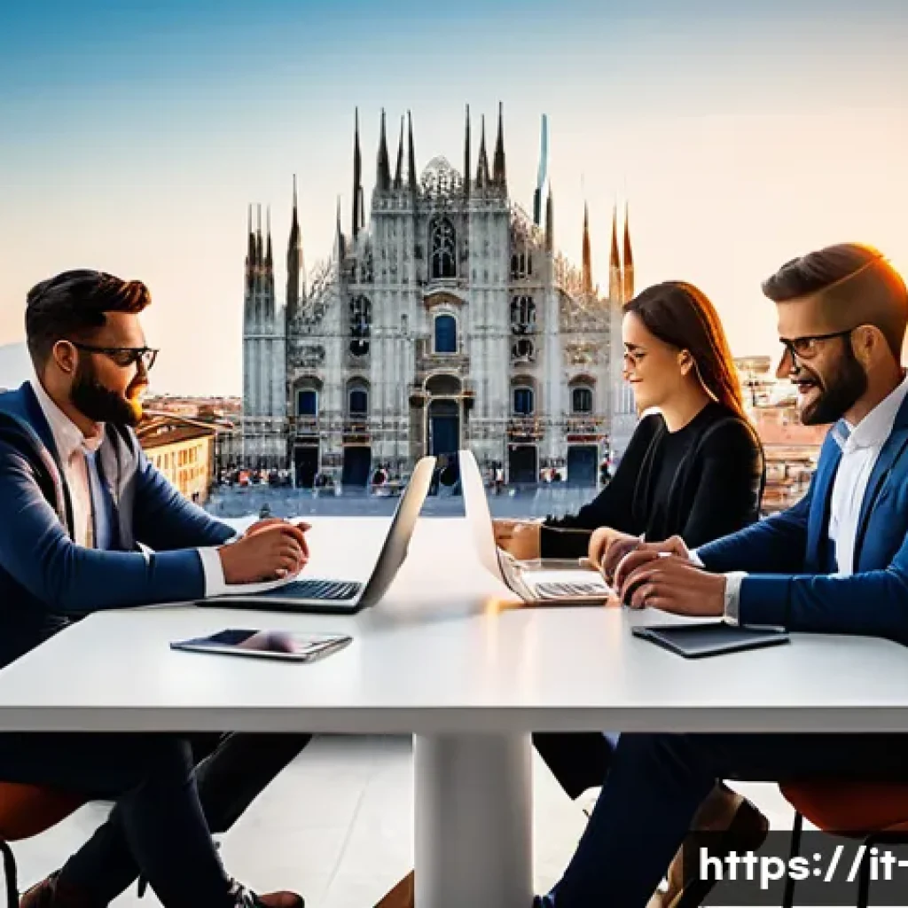 광고홍보사와 감성 중심 디지털 광고 - A warm and inviting digital marketing office scene in Milan, Italy, featuring a diverse team of prof...
