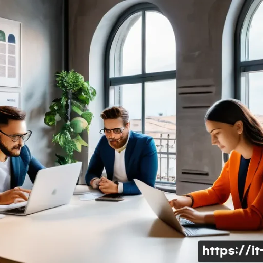 광고홍보사와 소셜미디어 트렌드 - A modern digital marketing agency office scene in Milan, Italy, featuring a diverse team of young pr...