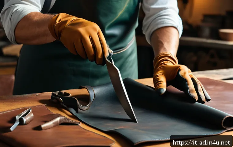 광고홍보사와 영상 콘텐츠 제작 - A dynamic close-up shot of a modern Italian artisan crafting a high-end leather handbag in a warmly ...