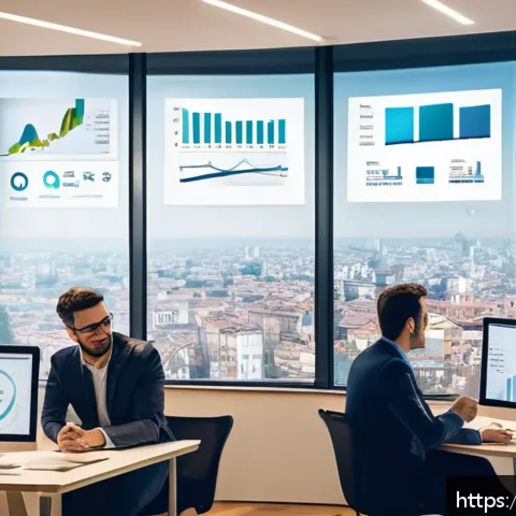 광고홍보사와 데이터 중심 고객 광고 - A modern Italian marketing office setting with a diverse team of professionals analyzing large digit...