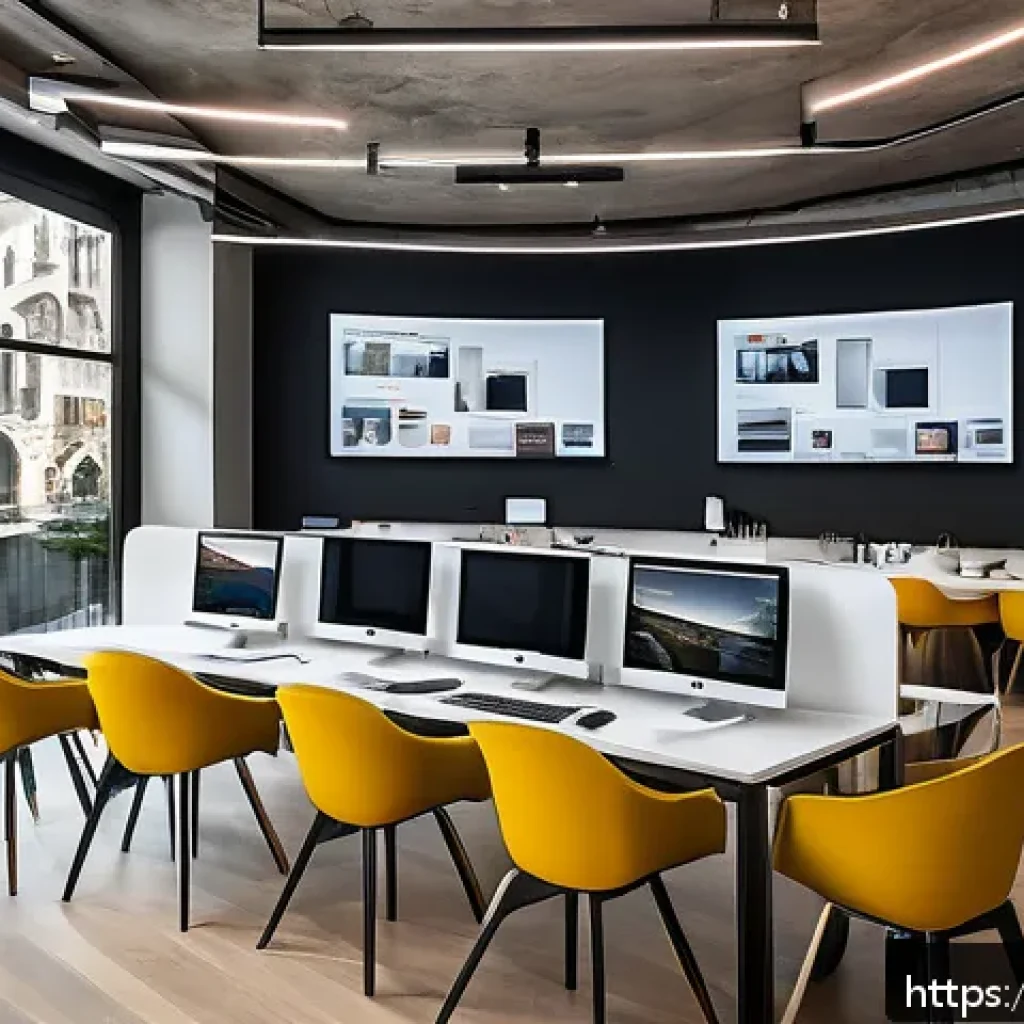 광고홍보사와 광고 트렌드 혁신 - A modern advertising agency office scene in Milan, Italy, showcasing a diverse team of young profess...