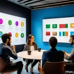 Home 21 광고홍보사와 사용자 생성 콘텐츠 광고 - A vibrant digital marketing team brainstorming session in a modern Milan office, featuring diverse p...