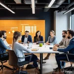 Home 20 광고홍보사와 고객 로열티 구축 - A professional Italian marketing agency office scene showing a diverse group of people engaged in ac...