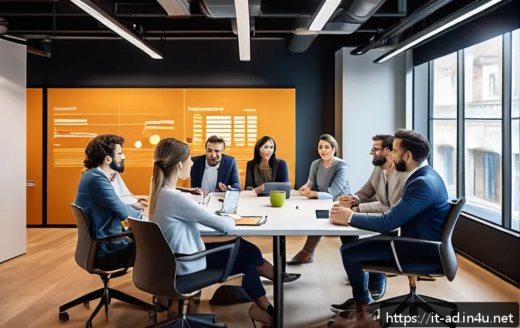 광고홍보사와 고객 로열티 구축 - A professional Italian marketing agency office scene showing a diverse group of people engaged in ac...