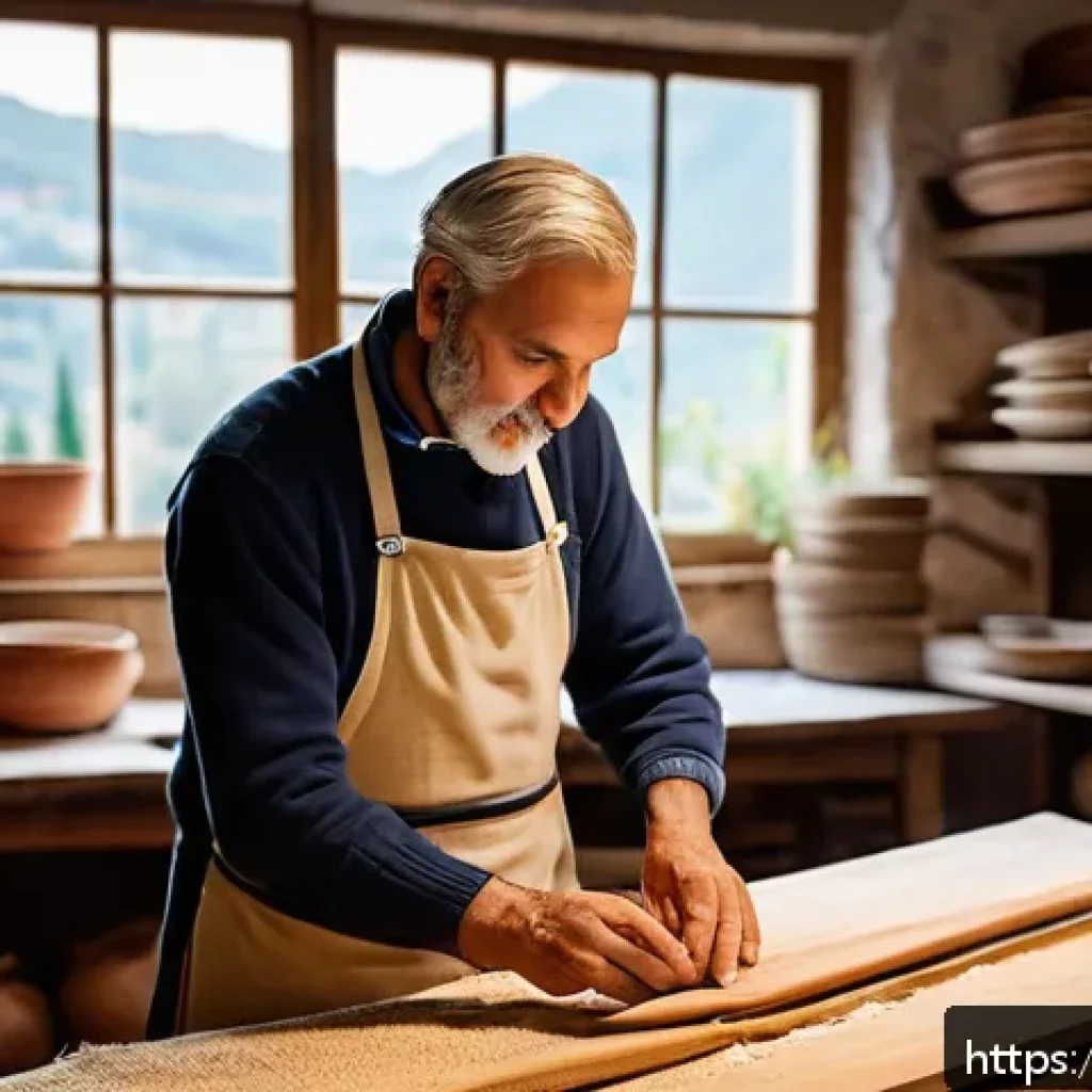 광고홍보사와 로컬 브랜드 광고 성공 사례 - A warm, authentic behind-the-scenes scene of an Italian artisanal workshop with craftsmen carefully ...