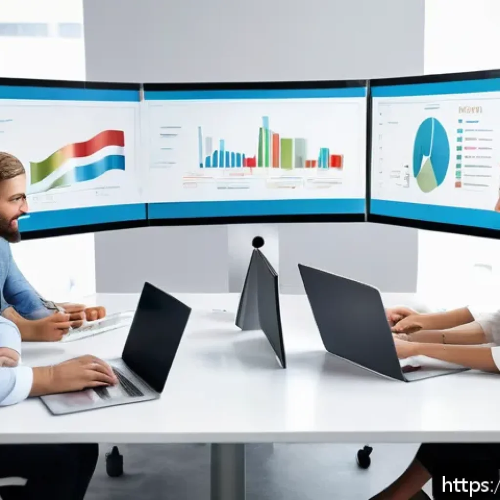 광고홍보사와 검색 광고 캠페인 - A professional digital marketing team in a modern office setting, analyzing detailed portfolio chart...