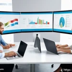 Home 18 광고홍보사와 검색 광고 캠페인 - A professional digital marketing team in a modern office setting, analyzing detailed portfolio chart...