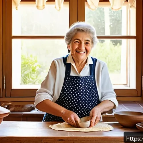 Home 17 광고홍보사와 크리에이티브 광고 심화 - A warm, nostalgic Italian kitchen scene featuring a smiling grandmother in traditional attire wearin...